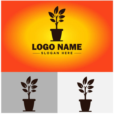 plant icon logo green leaf seedling growing plant eco technology environment silhouette vector logoのイラスト素材
