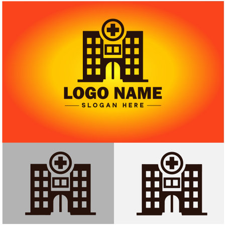Hospital logo icon healthcare medical building logo modern flat business vector logoのイラスト素材
