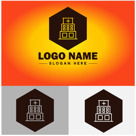Hospital logo icon healthcare medical building logo modern flat business vector logoのイラスト素材