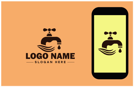 water faucet icon tap logo Plumbing water drop pipe line service sign symbol vector logoのイラスト素材