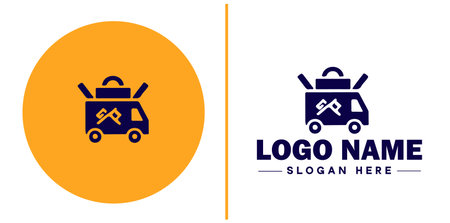 Delivery service icon Courier service Transport service Delivery company flat logo sign symbol editable vectorのイラスト素材