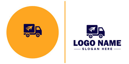 Delivery service icon Courier service Transport service Delivery company flat logo sign symbol editable vectorのイラスト素材