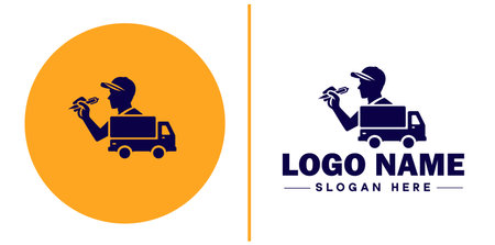 Delivery service icon Courier service Transport service Delivery company flat logo sign symbol editable vectorのイラスト素材