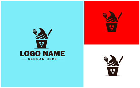 Frozen yogurt shop icon Fro-yo stand Yogurt bar Frozen dessert parlor flat logo sign symbol editable vectorのイラスト素材