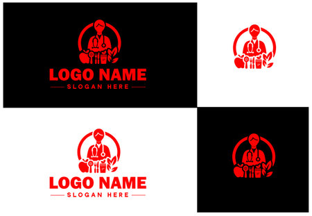 Dietician icon Nutritionist Nutritional therapist Dietary consultant flat logo sign symbol editable vectorのイラスト素材