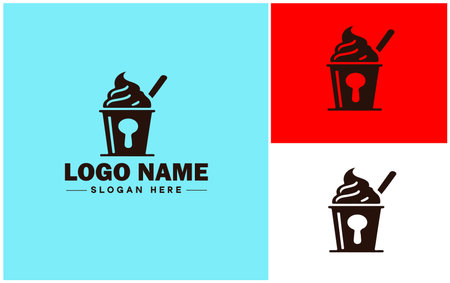 Frozen yogurt shop icon Fro-yo stand Yogurt bar Frozen dessert parlor flat logo sign symbol editable vectorのイラスト素材