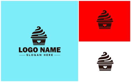 Frozen yogurt shop icon Fro-yo stand Yogurt bar Frozen dessert parlor flat logo sign symbol editable vectorのイラスト素材