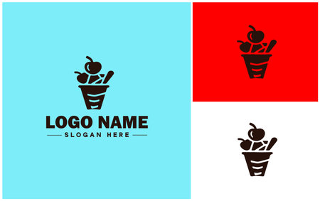 Frozen yogurt shop icon Fro-yo stand Yogurt bar Frozen dessert parlor flat logo sign symbol editable vectorのイラスト素材