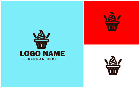 Frozen yogurt shop icon Fro-yo stand Yogurt bar Frozen dessert parlor flat logo sign symbol editable vectorのイラスト素材