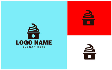 Frozen yogurt shop icon Fro-yo stand Yogurt bar Frozen dessert parlor flat logo sign symbol editable vectorのイラスト素材