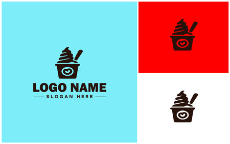 Frozen yogurt shop icon Fro-yo stand Yogurt bar Frozen dessert parlor flat logo sign symbol editable vectorのイラスト素材