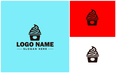 Frozen yogurt shop icon Fro-yo stand Yogurt bar Frozen dessert parlor flat logo sign symbol editable vectorのイラスト素材