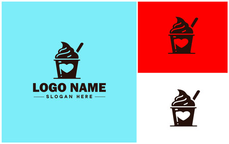 Frozen yogurt shop icon Fro-yo stand Yogurt bar Frozen dessert parlor flat logo sign symbol editable vectorのイラスト素材
