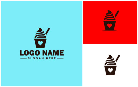 Frozen yogurt shop icon Fro-yo stand Yogurt bar Frozen dessert parlor flat logo sign symbol editable vectorのイラスト素材