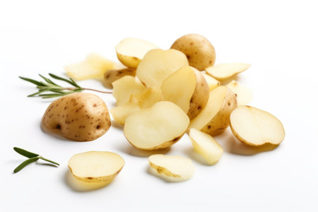 Potato on a white isolated background, Fresh tasty vegetables, Fresh ingredientsの写真素材