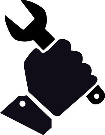 black silhouette vector garage service center symbol with human hand grab gear toolのイラスト素材