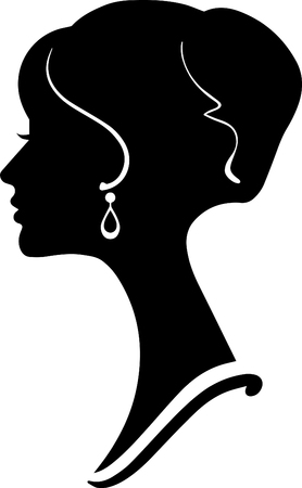 Black Silhouette Beautiful girl head with earringsのイラスト素材