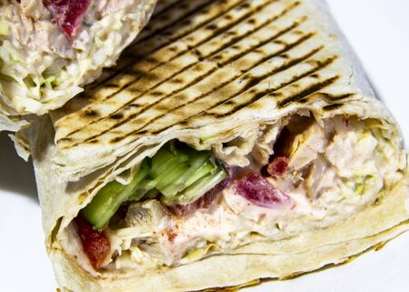 juicy tasty sliced freshly cooked hot Shawarma closeupの写真素材