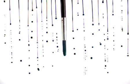 blue paint drips around the brush