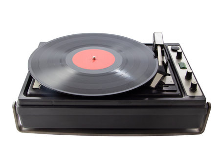 An old record player with a recordの写真素材