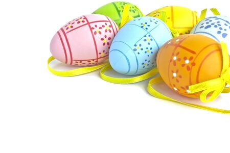 colored easter eggs isolated on white backgroundの写真素材