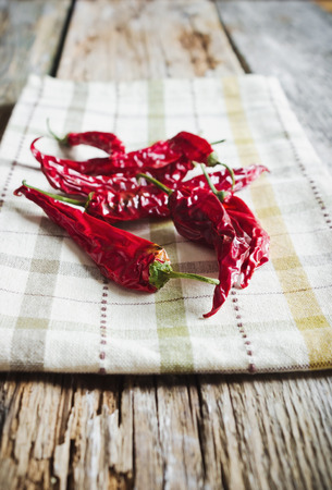 red hot chili pepper on the tableの写真素材