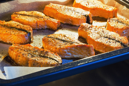 salmon fillet baked in the oven.selective focus. health and diet foodの写真素材