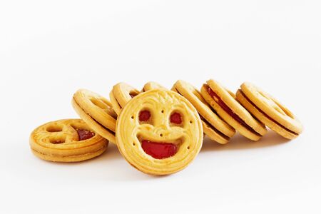 cookies with jam on a white background. confectioneryの写真素材
