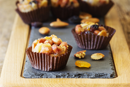 Homemade sweets with nuts, raisins and caramel. Oriental traditional cuisine. Selective focusの写真素材