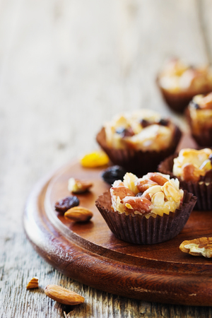Homemade sweets with nuts, raisins and caramel. Oriental traditional cuisine. Selective focusの写真素材