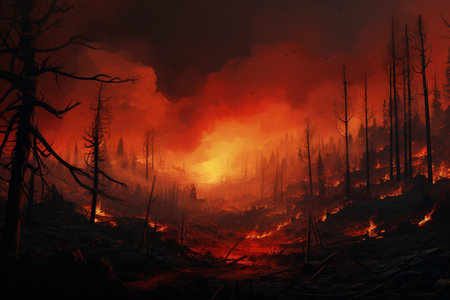 Burning forest. Fire in the forest. The concept of disaster.の素材