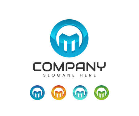 Modern 3d m logo design. Initial letter M logo template colored blue circle 3d design for business and company identityのイラスト素材
