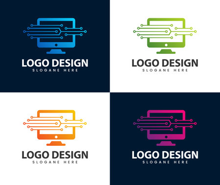 Computer Technology Logo template designs, computer Service logo template designs, Computer tech Idea logo design inspiration.のイラスト素材
