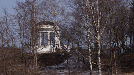 City park in early spring on a warm sunny dayの写真素材