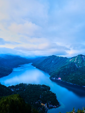 Aerial view of Bohinj lake in Slovenia, Europe.の写真素材
