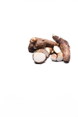 Fresh taro isolated on white backgroundの写真素材