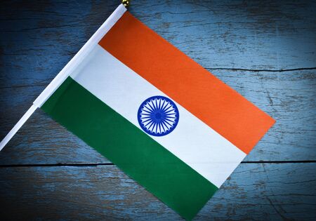 India flag on old wooden backgroundの写真素材