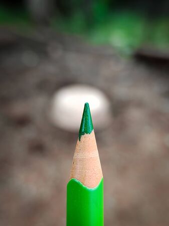 Close up macro shot of wooden green colorÂ pencilの写真素材
