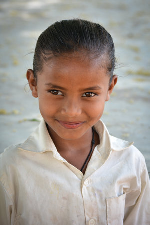 TIKAMGARH, MADHYA PRADESH, INDIA - MAY 03, 2020: Portrait of indian village girl.のeditorial素材