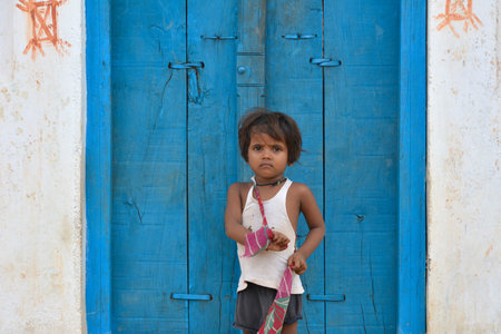 TIKAMGARH, MADHYA PRADESH, INDIA - SEPTEMBER 14, 2020: Portrait of indian village girl.のeditorial素材