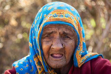 TIKAMGARH, MADHYA PRADESH, INDIA - JANUARY 23, 2021: An old woman in an Indian village.