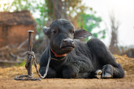 Baby buffalo in rural village