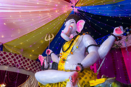 Ganesh idol decorated for ganesh chaturthi festivalの写真素材