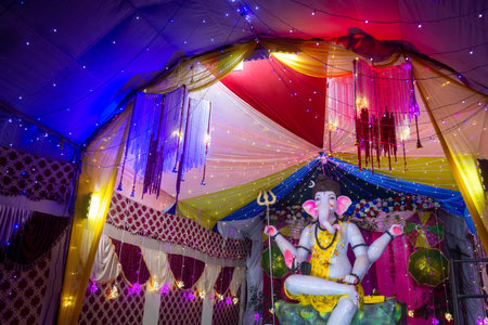 Ganesh idol decorated for ganesh chaturthi festivalの写真素材