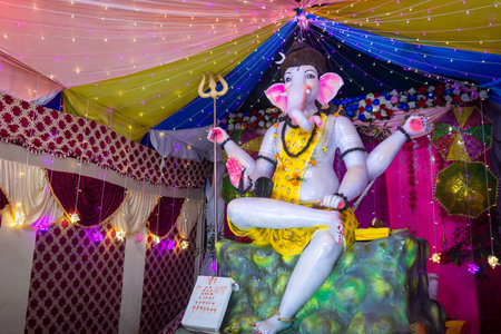 Ganesh idol decorated for ganesh chaturthi festivalの写真素材