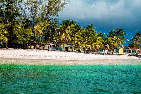 Dominican Republic, Saona Island - Mano Juan Beach. Fishermen's village. Luxury travel. Vacation. Cruise. Paradise. Amazing Caribbean landscape.の写真素材