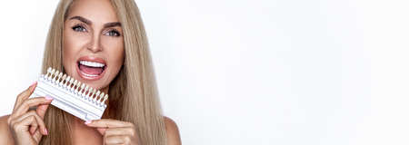 Perfect smile. Beautiful woman with white smile. Whitening, porcelain veneers concept.