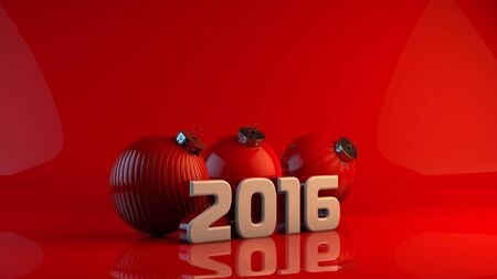 Three red toys decoration digital of year 2016の写真素材