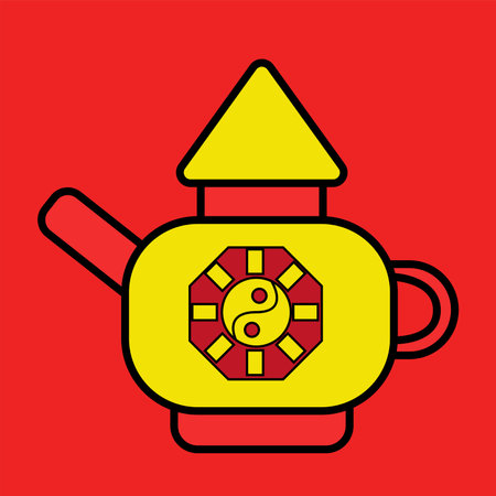 Free Teapot red and yellow Chinese Cartoonのイラスト素材