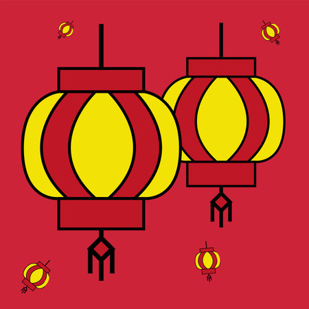 Free two red and yellow Chinese lantern cartoonのイラスト素材